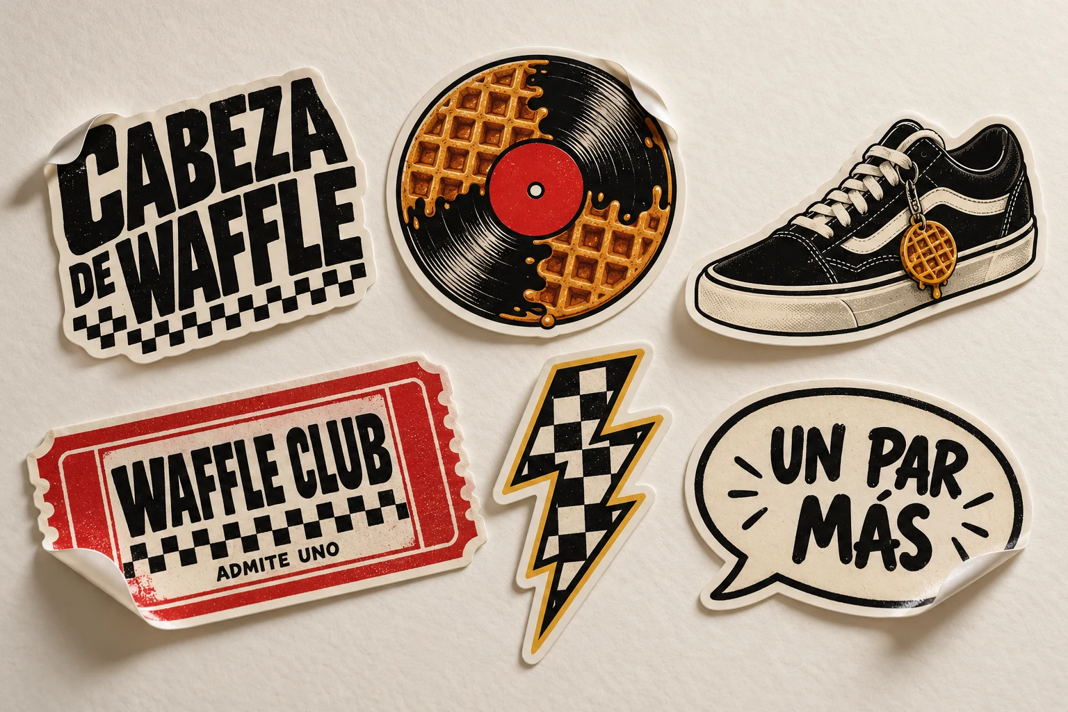 Mockup de set de 6 stickers: Waffle Pack